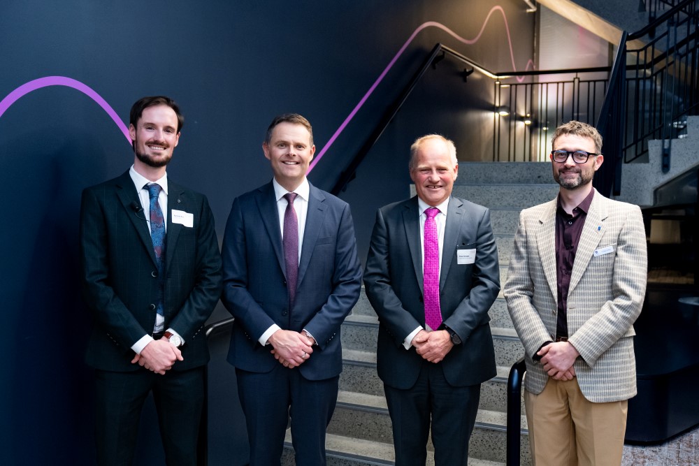 L-R, Harrison Box, Stephen Mulligan MP, Peter Stevens and Craig Jones