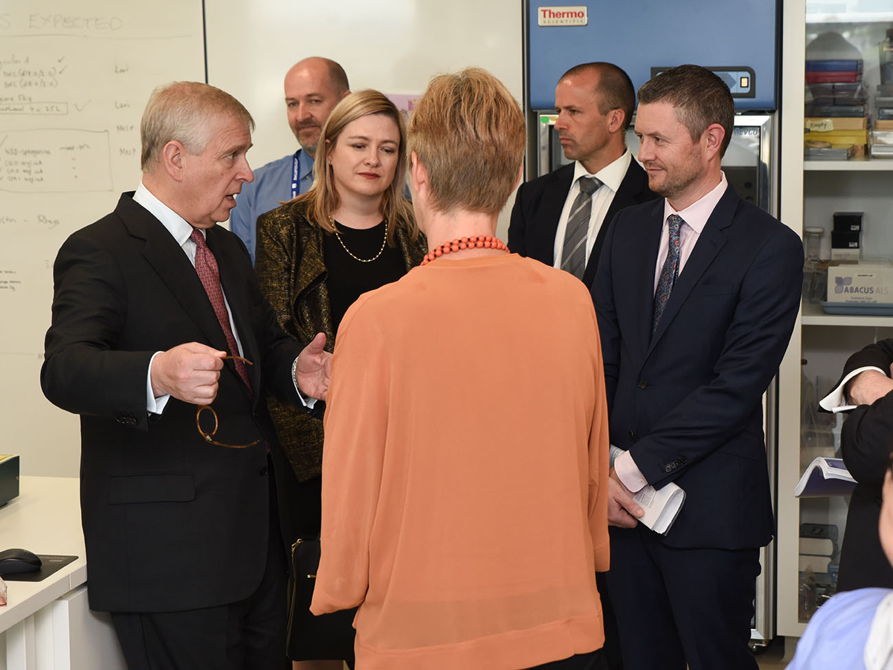 HRH, Professor Tanya Monro and Professor David Lloyd touring the UniSA Cancer Research Institute with Claudine Bonder.